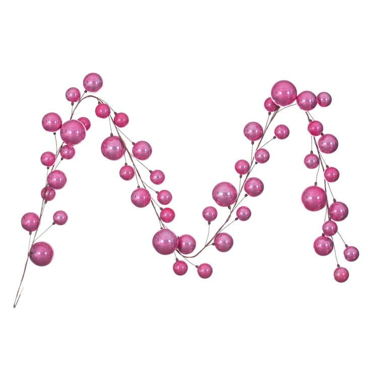 10-foot pink pearl ball garland with metallic branches for indoor decoration.