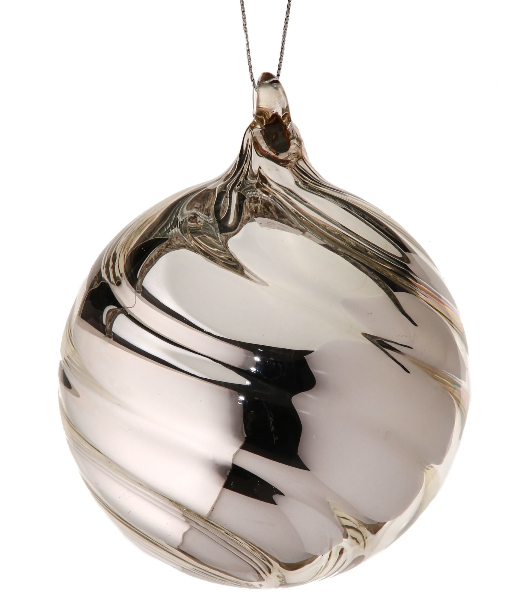 Midnight blue glass ball ornament with a reflective spherical shape.