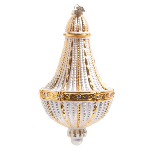 Gold glass chandelier ornament with intricate metalwork and sparkling crystals