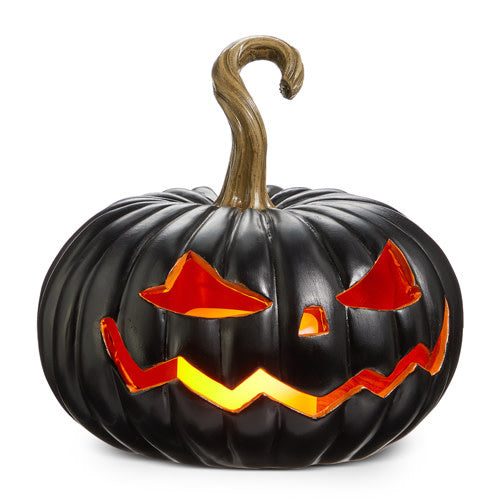 8" Lighted Black Jack O Lantern
