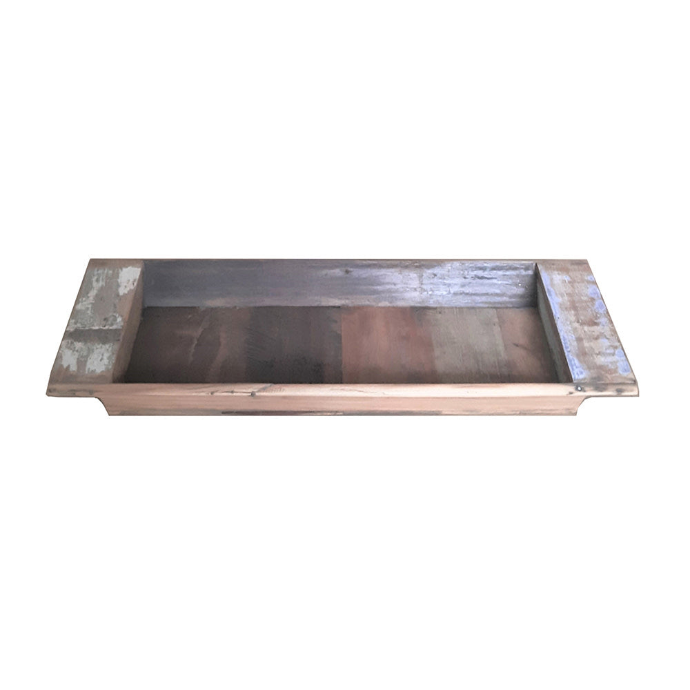 Rectangular planter made from reclaimed wood with warm natural tones.