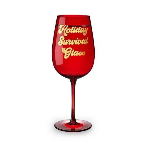 Holiday Survival Glass full bottle wine glass in clear glass with a wide bowl silhouette designed to hold an entire wine bottle.