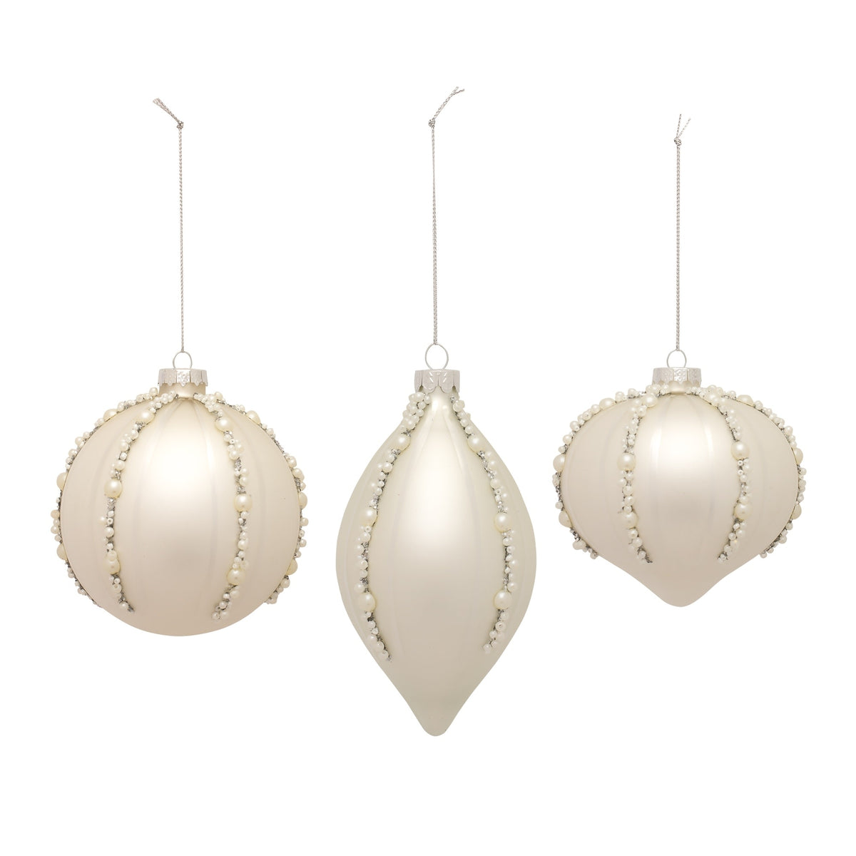 Glass ornament with intricate detailing and shimmering finish