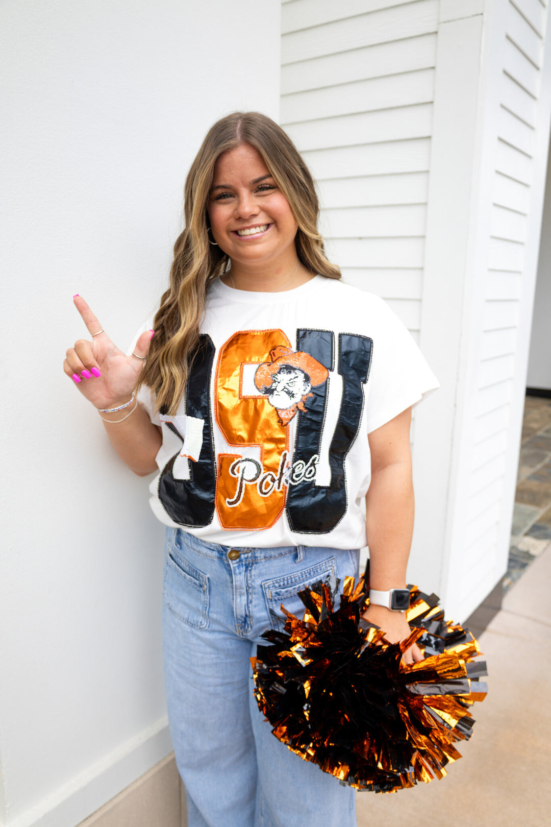 Alice Licensed Oklahoma State Metallic Word With Icons Tee