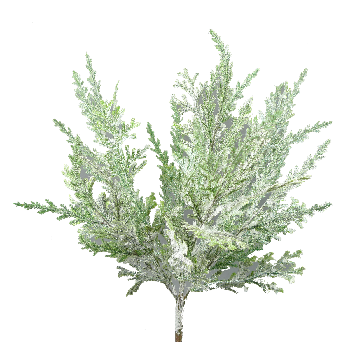 Glitter pine bush artificial greenery with silver sparkle accents in a 20-inch wide silhouette.