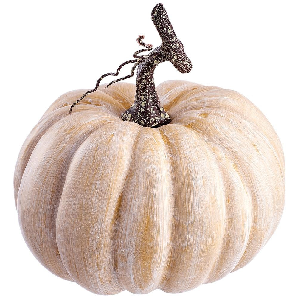 Artificial beige pumpkin with realistic texture measuring 8.5 inches tall.