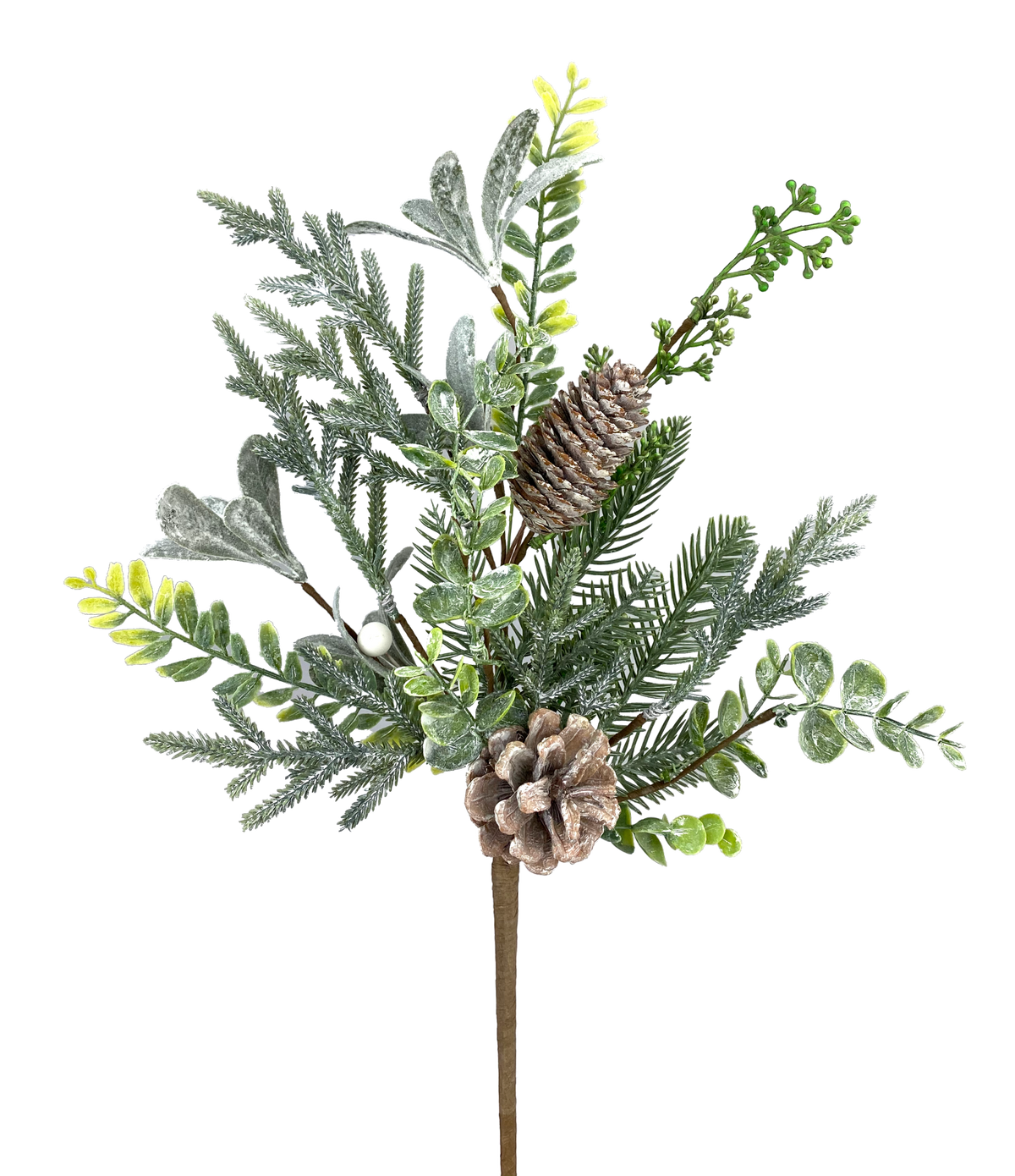 Mistletoe Pine Mix Pick artificial greenery arrangement with pink accents in a cylindrical container.