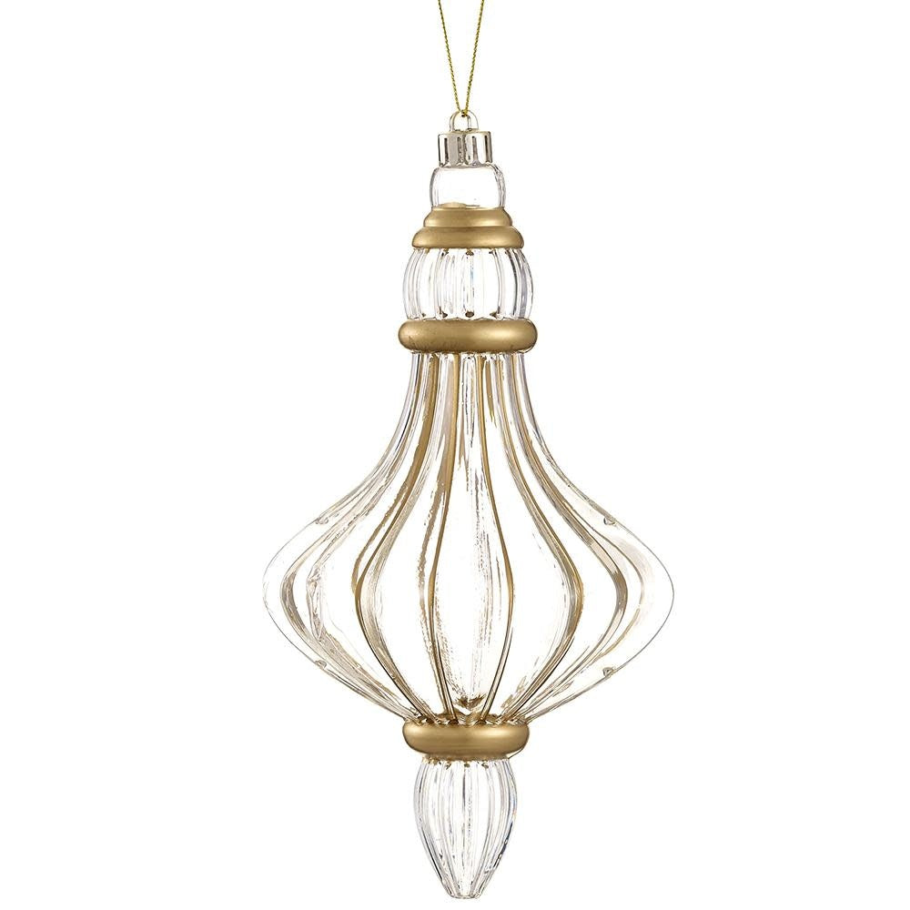 8.5-inch clear plastic finial ornament with gold accents
