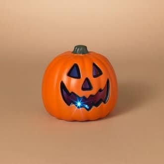 8.5-inch lighted orange pumpkin with a warm flickering glow.