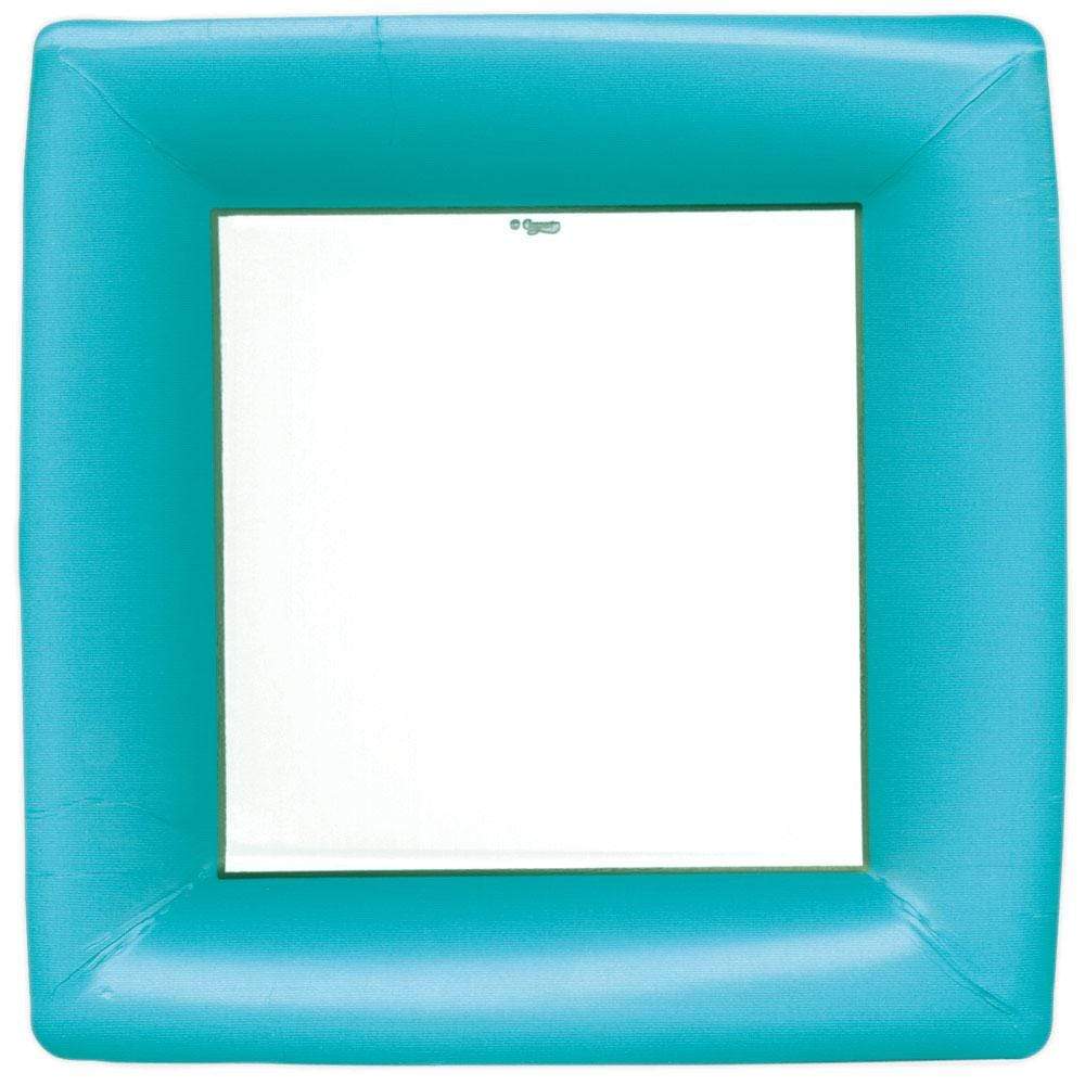 Caspari Grosgrain Turquoise square paper dinner plate, manufacturer SKU 8603DP.