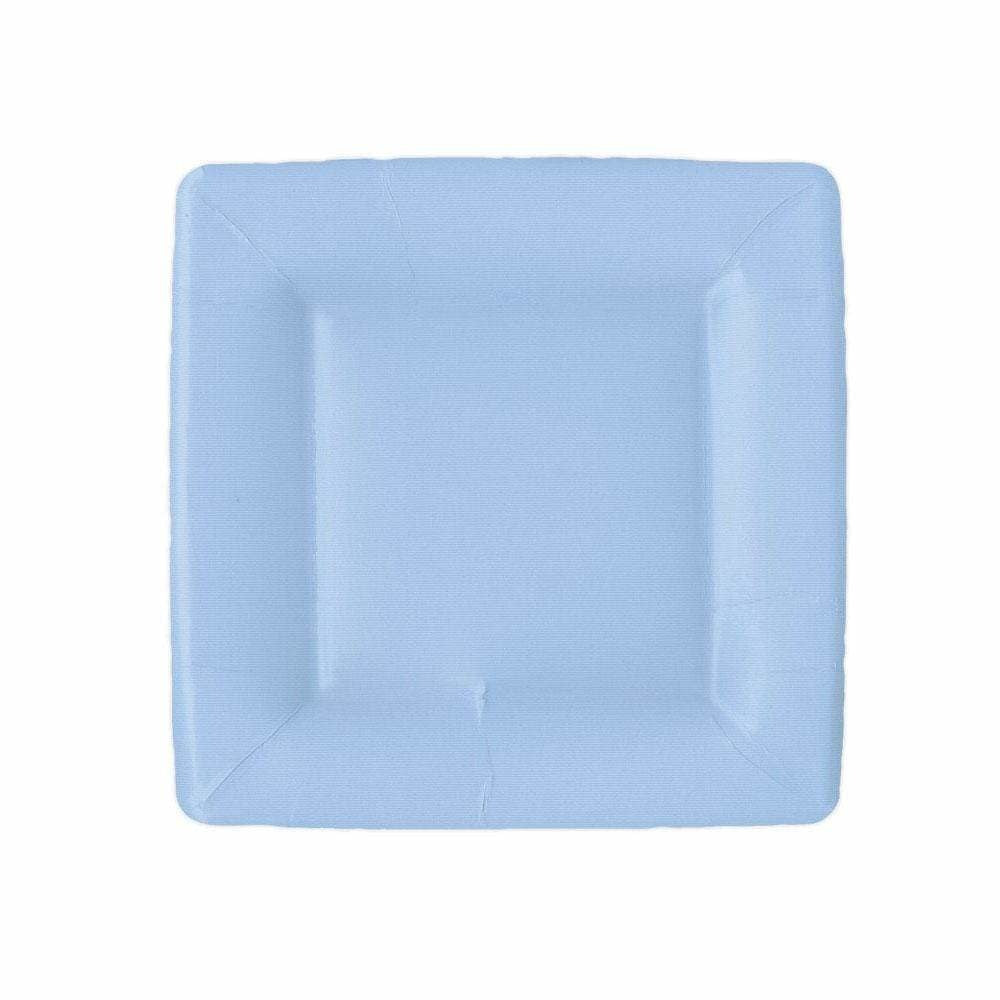 Square light blue grosgrain paper salad plate with subtle textured pattern