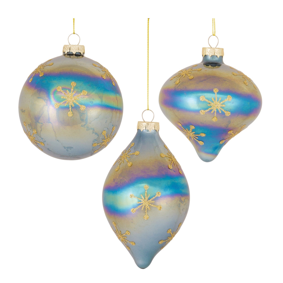 Glass ornament with intricate detailing and shimmering finish