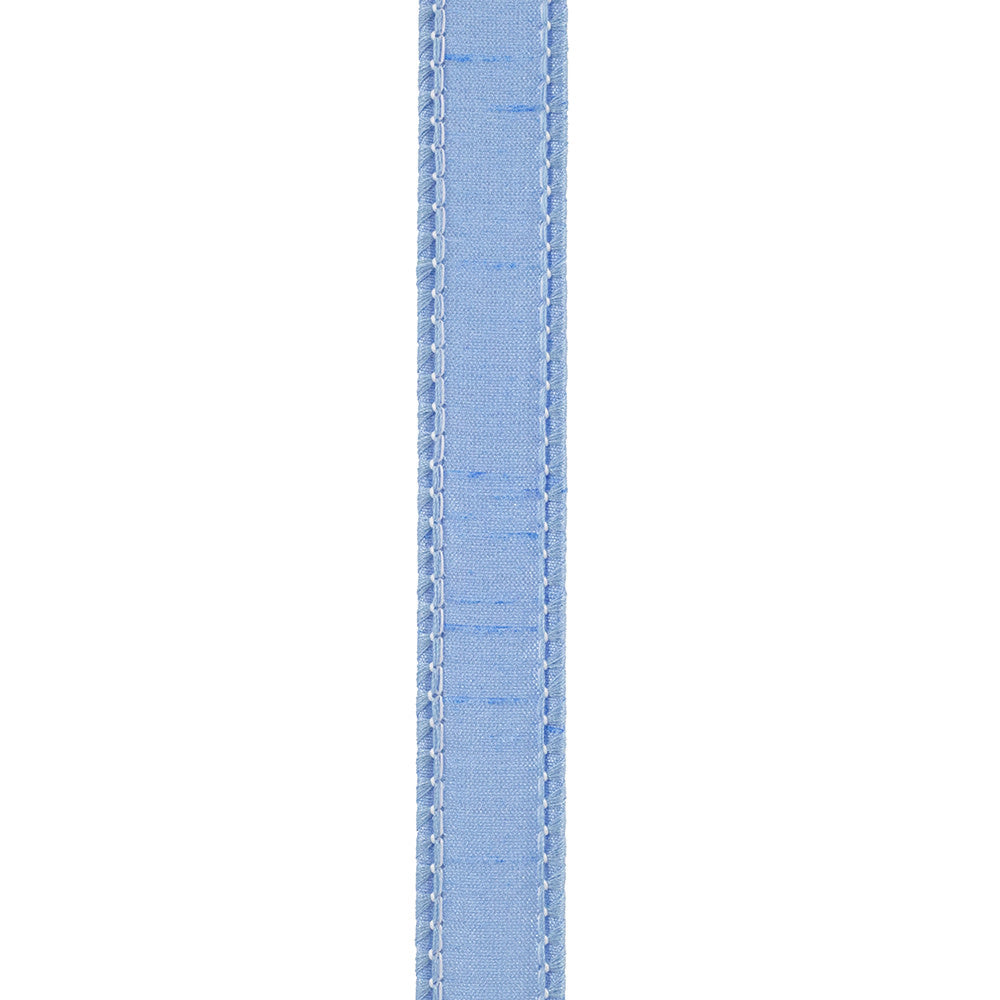 Back view of a roll of wired-edge dupioni ribbon in neutral tone with subtle texture.