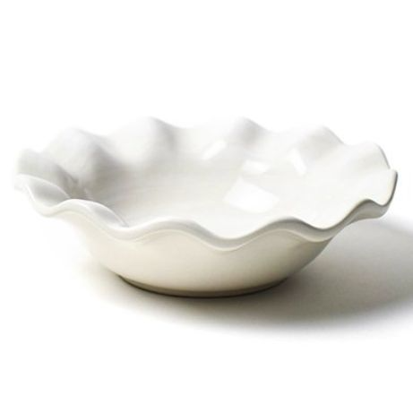 White earthenware small bowl with ruffle flare rim holding ice cream