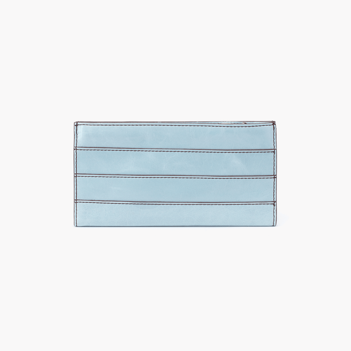 Large whisper blue vintage hide leather wallet with brushed brass hardware