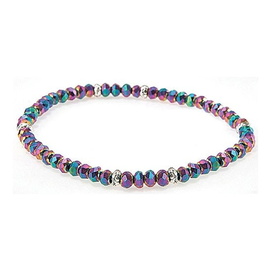 Silver crystal mini bracelet with stacked stone accents on a wrist