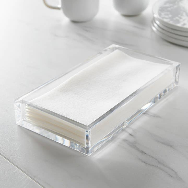 Clear acrylic rectangular napkin holder tray with thick base