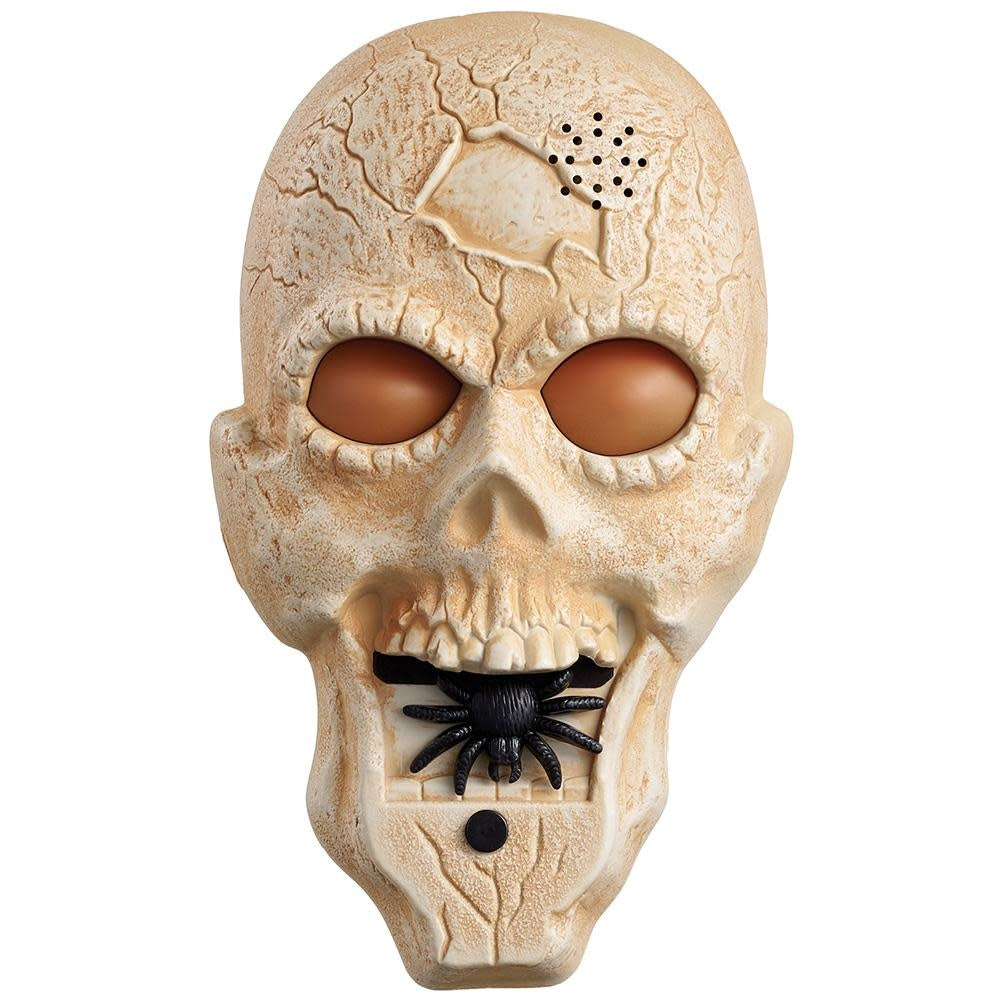 Beige antique plastic skull doorbell with light and voice features