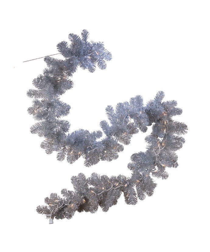 Silver point pine garland with clear incandescent lights