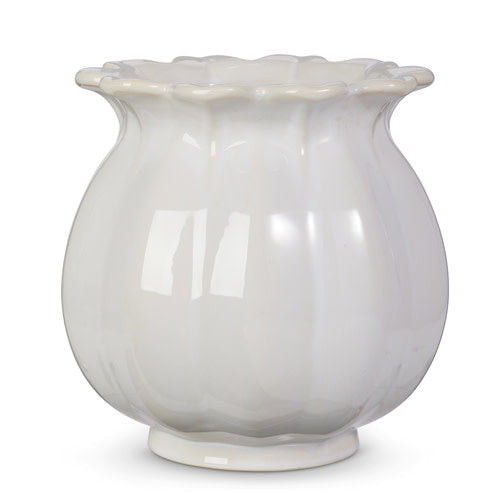 Ivory stoneware bud planter with a rounded 9-inch silhouette.