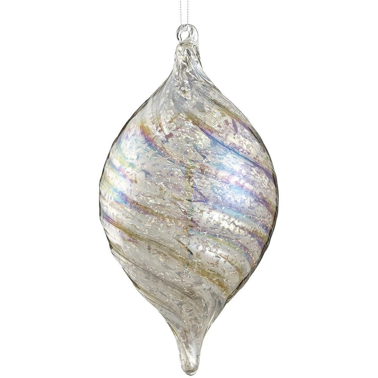Silver iridescent mercury glass finial ornament with a reflective finish.