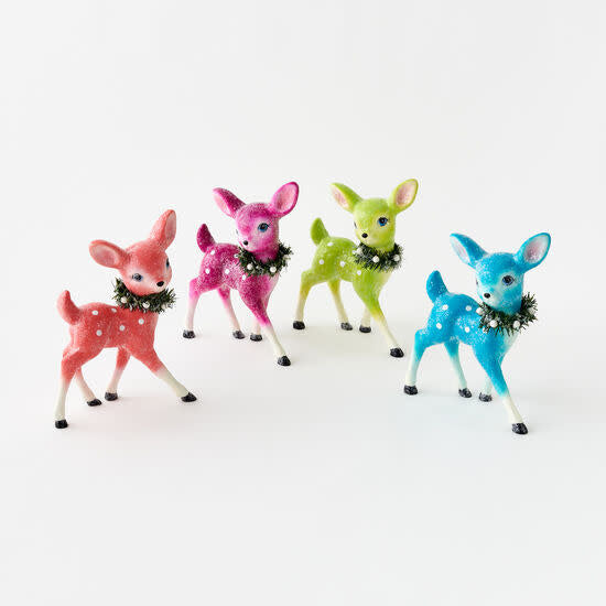 Nine-inch standing deer figurine made of resin with a natural brown finish.