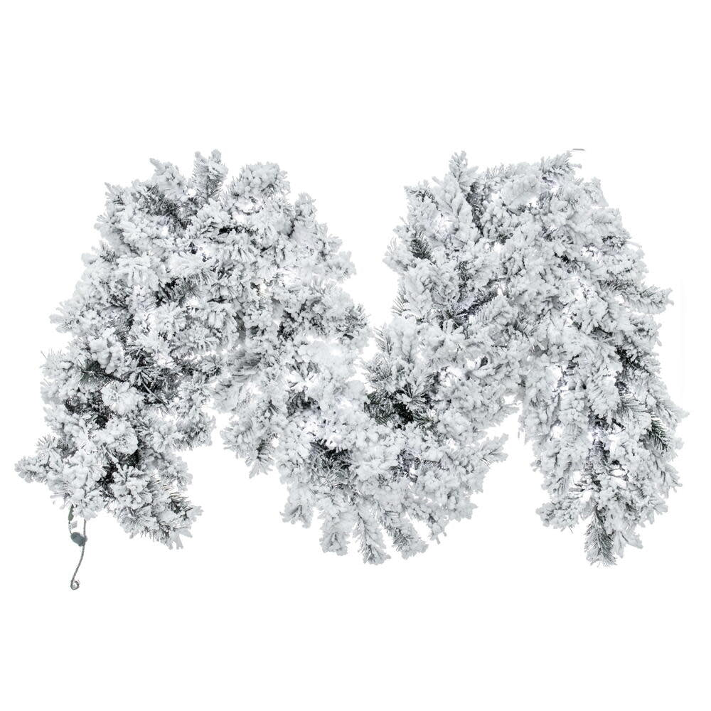 9' x 16" Flocked Alaskan Garland LED