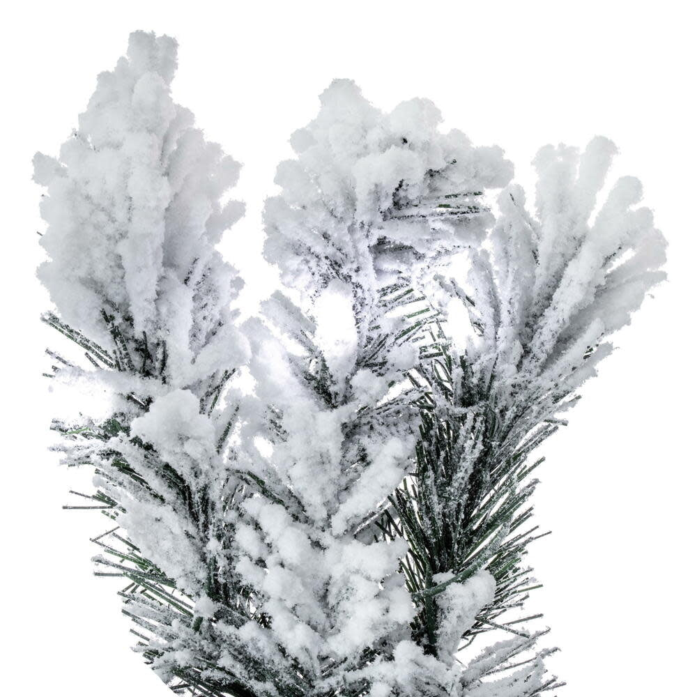 Pre-lit flocked Alaskan garland with warm white LED mini lights on a wire spine.