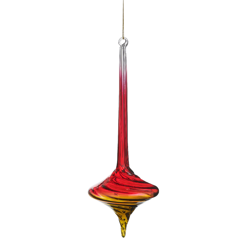 9.5-inch red and green ombre glass finial Christmas ornament with a twisted design.
