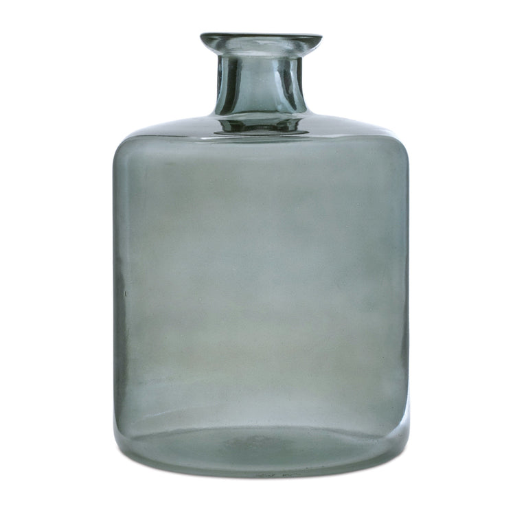 Tall glass vase with a cylindrical shape in clear material.