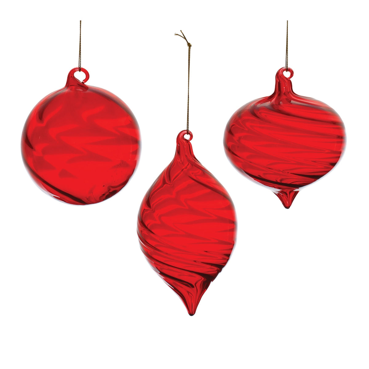 Glass spiral ornament with a twisted wire-like pattern in clear material.