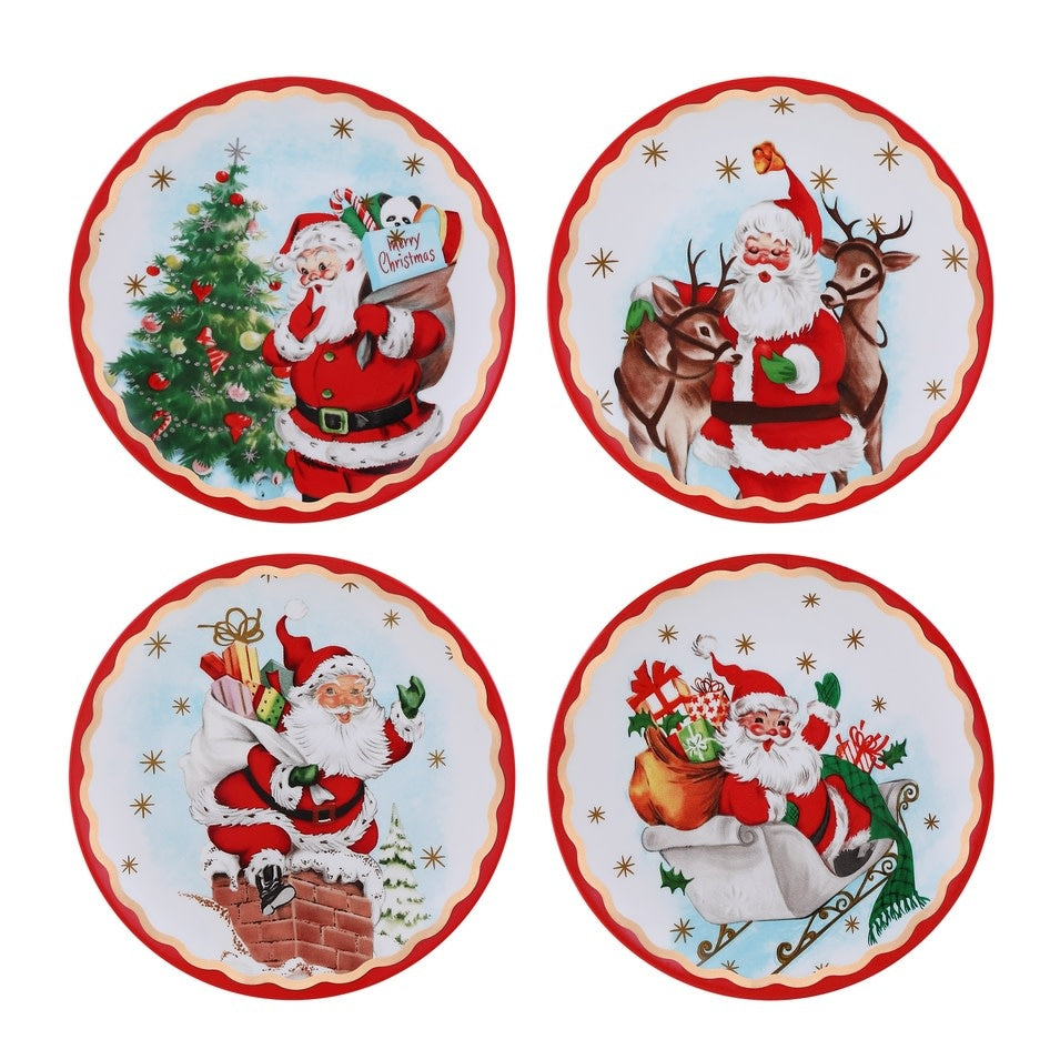 Ceramic Santa plate with gold foil scalloped trim and glossy finish