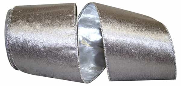 Silver velvet ribbon with wired edge on silver lame backing