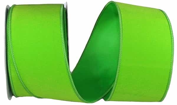 Green wired-edge velvet ribbon roll with polyester acrylic blend material