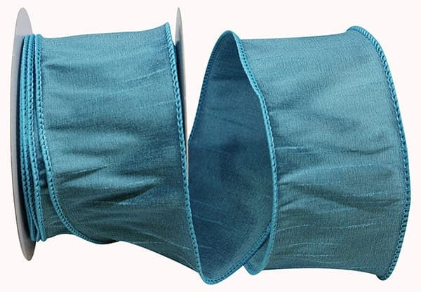 Two-and-a-half-inch wide dupioni wired edge ribbon in a solid color with a textured weave.