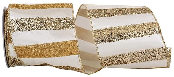 Horizontal glitter striped polyester ribbon with wired edge in bold colors