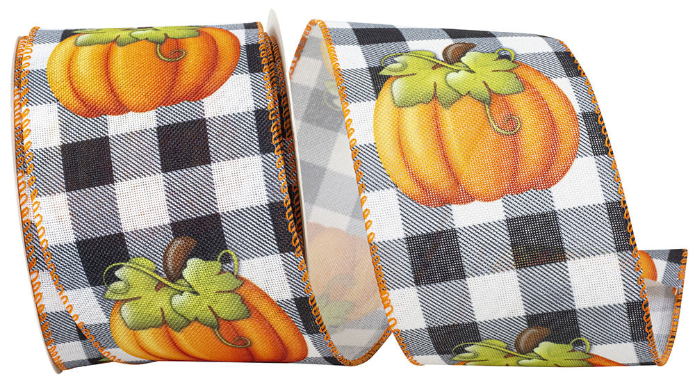 Pumpkin Grande Gingham Wired Edge Ribbon
