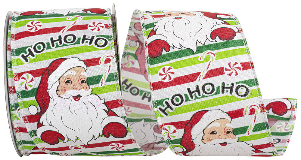 Santa Glitter Candy Hohoho Wired Edge Ribbon