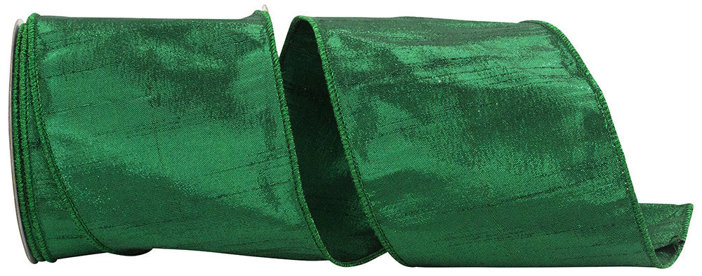 Four-inch wired edge ribbon with metallic dupioni texture in a solid color