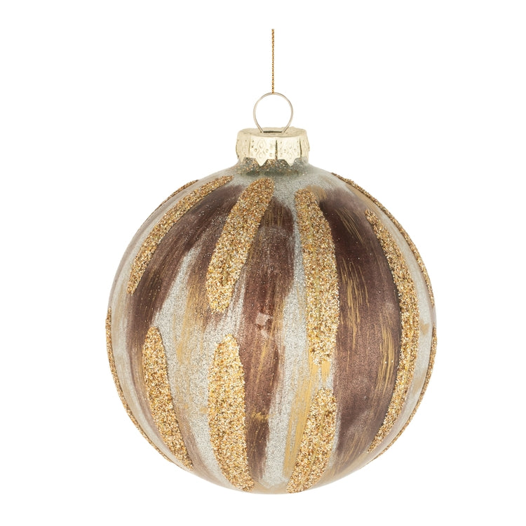 Melrose 94934 brown and gold 4-inch glass ball ornament