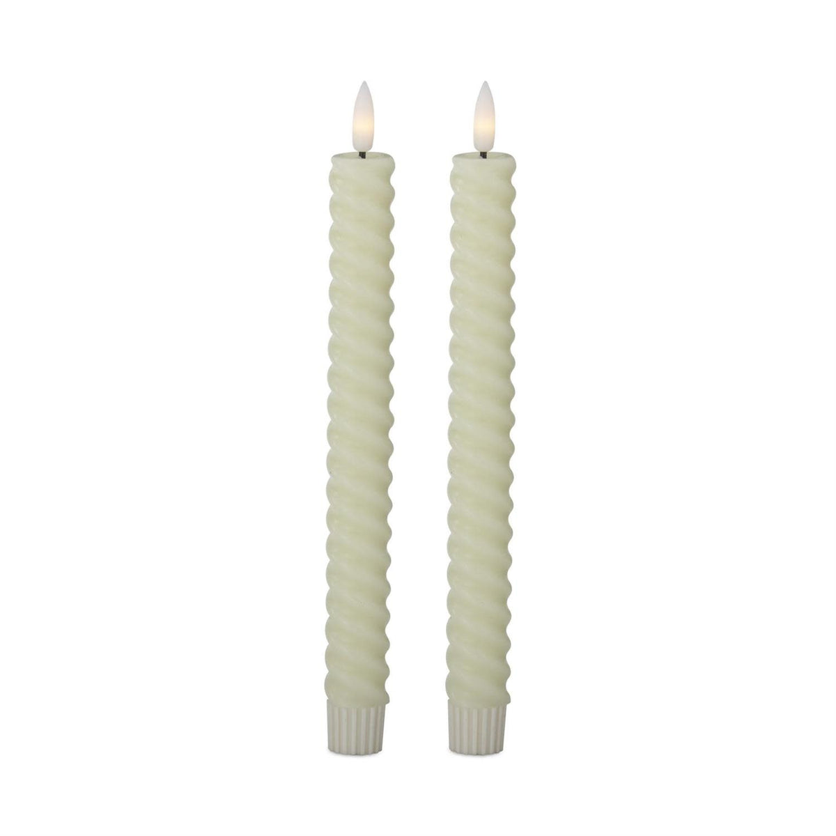 Set of cream wax spiral LED taper candles with timers