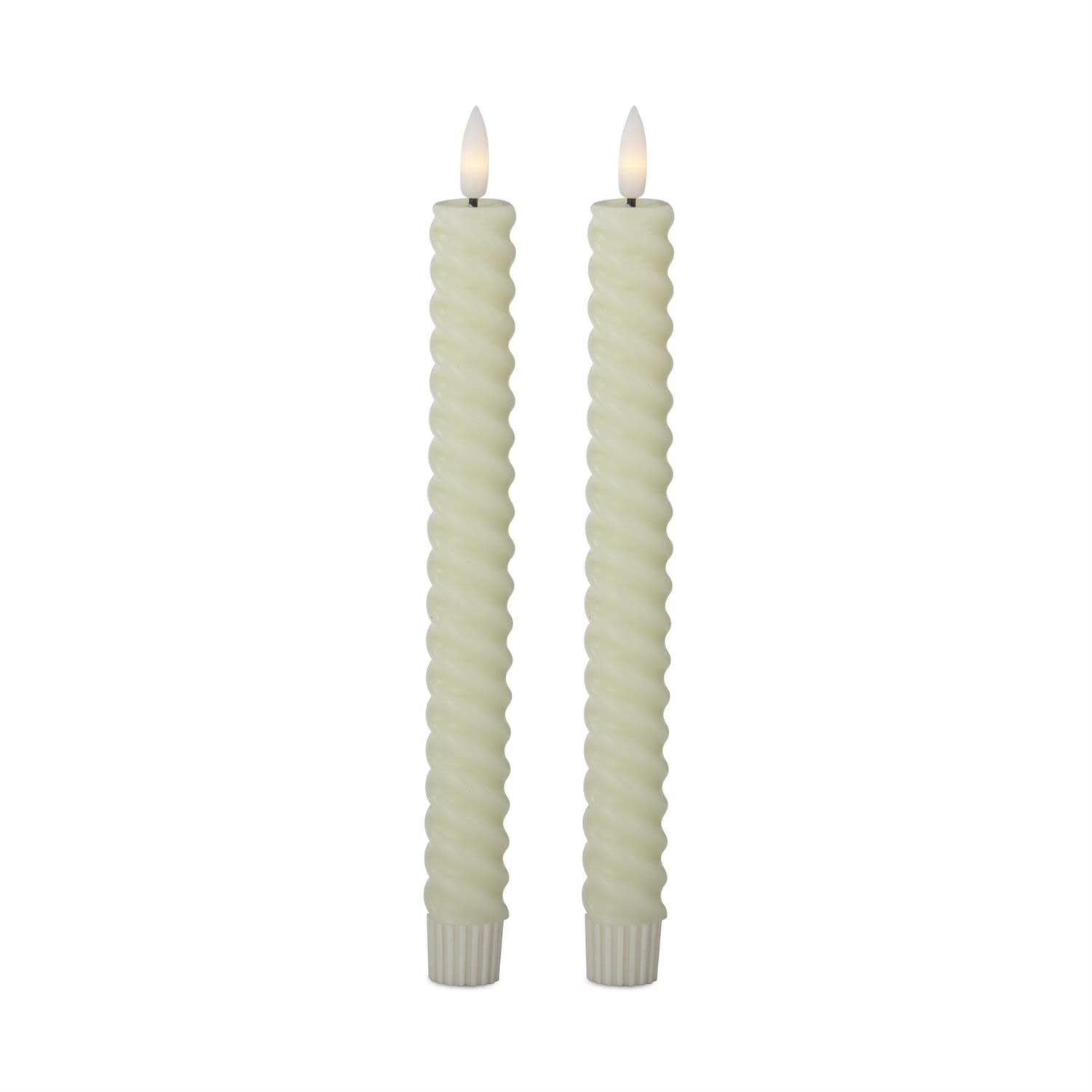 Set of cream wax spiral LED taper candles with timers
