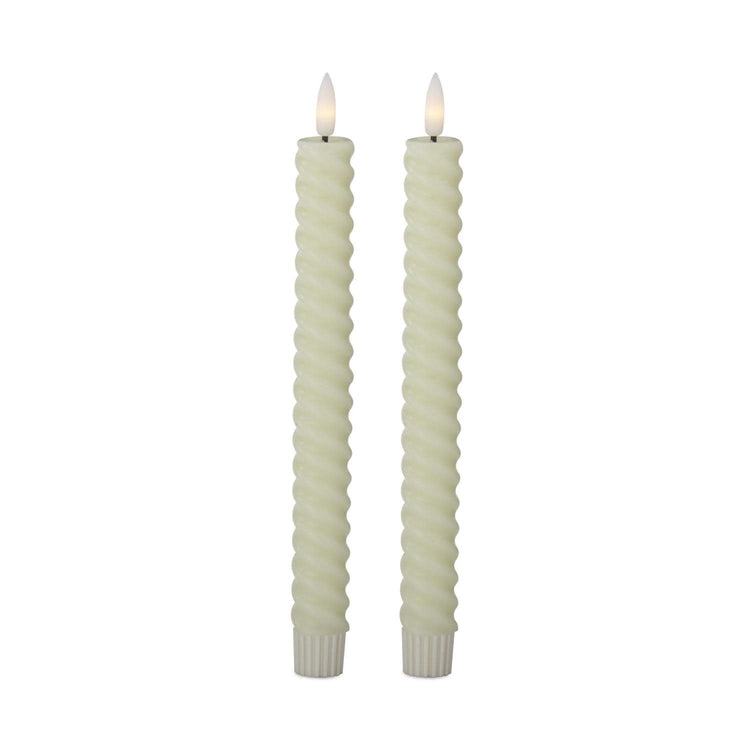 Set of cream wax spiral LED taper candles with timers