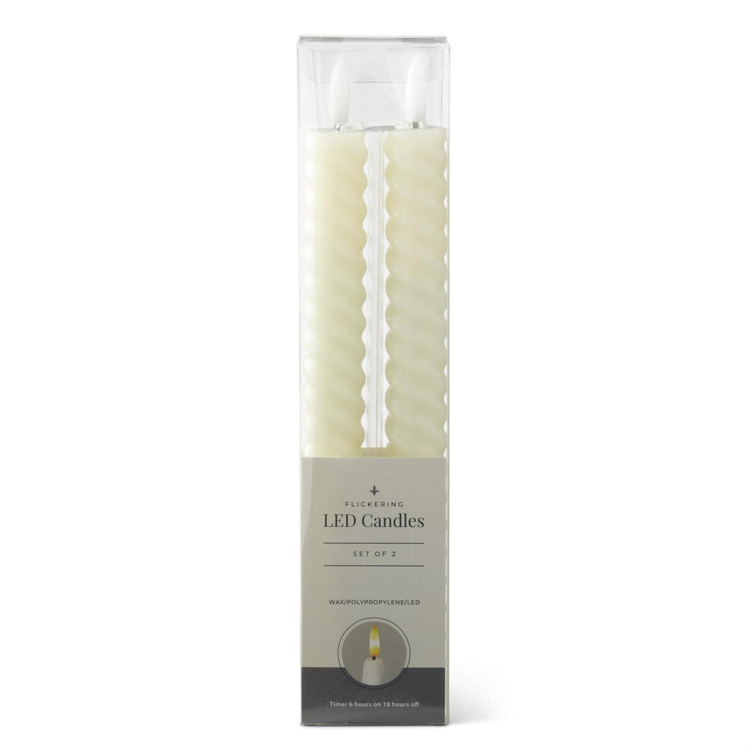 Set of cream wax spiral LED taper candles with timer