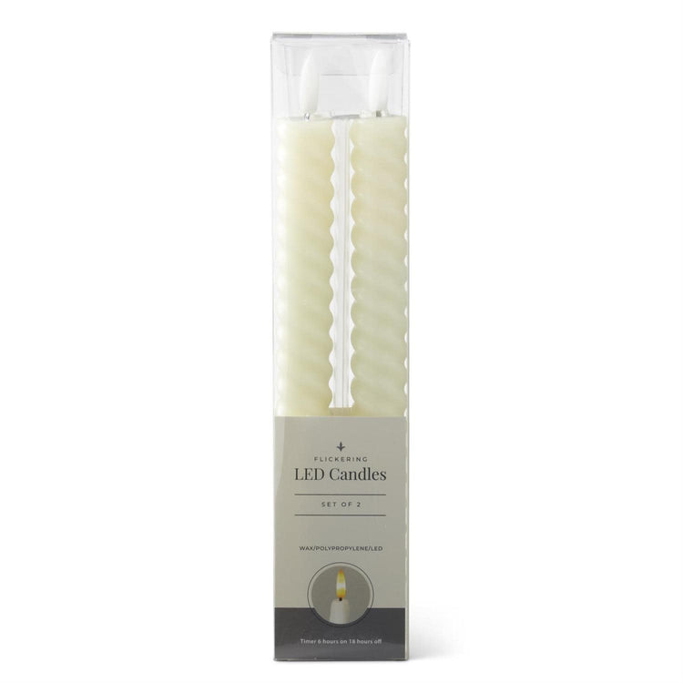 Set of cream wax spiral LED taper candles with timer