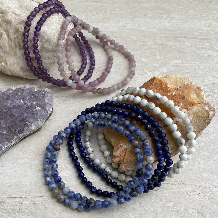 Mini Gemstone Bracelet featuring a classic beaded design with small gemstones in neutral tones.