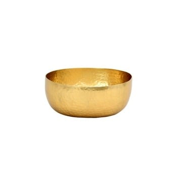 Gold aluminum hammered oval bowl with textured finish