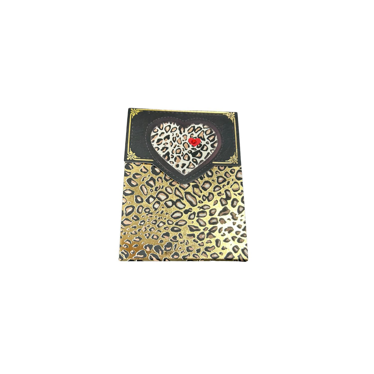 Leopard Heart Pocket Notepad with a gold leopard print cover and a black heart-shaped cutout.