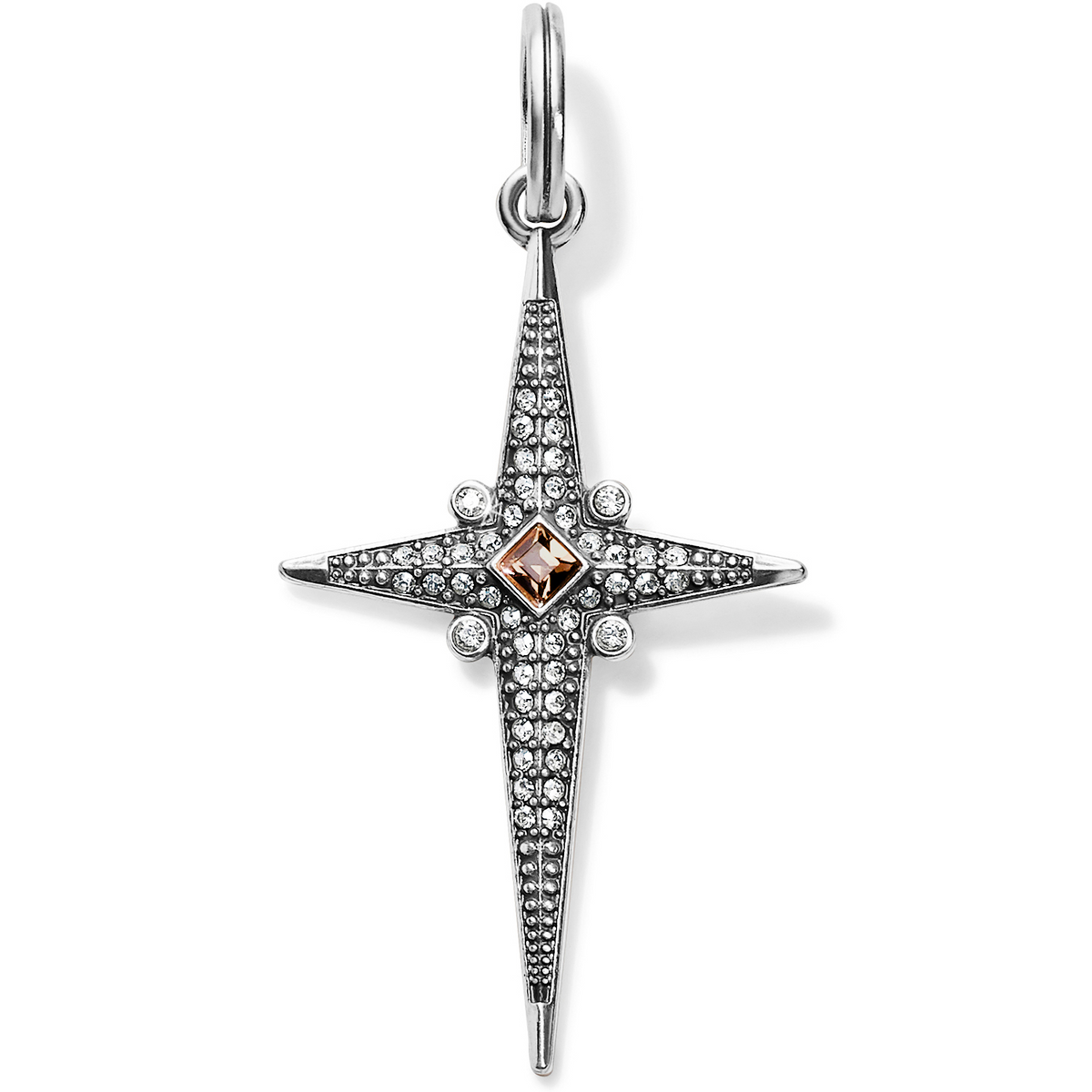 Silver-plated Alexandria Cross Amulet with fine quality crystals and a central red stone.