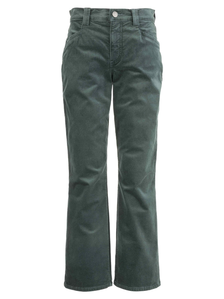 Dark green Avery high-rise straight-leg pants with front pockets and a clean hem.